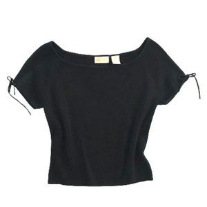 shu+shu 90s Tie Sleeve Cropped Ribbed Top Black M